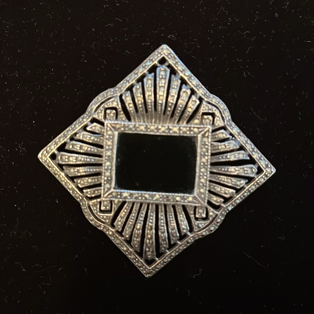 Vintage Judith Jack sterling marcasite and onyx pin